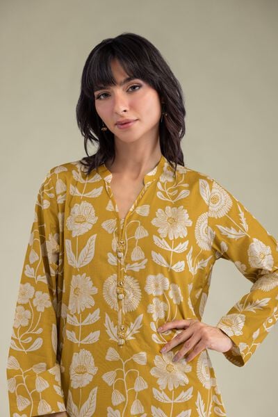 Printed | Cambric | Floral Band-Collar Kurta | AED 100.00