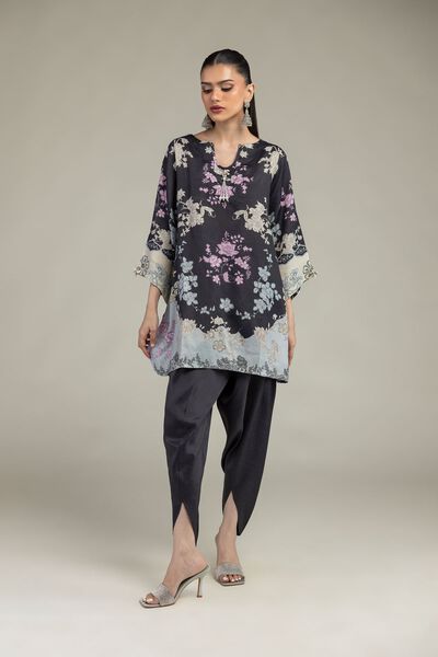 Embroidered | Raw Silk | Black Silk Pants | AED 39.00