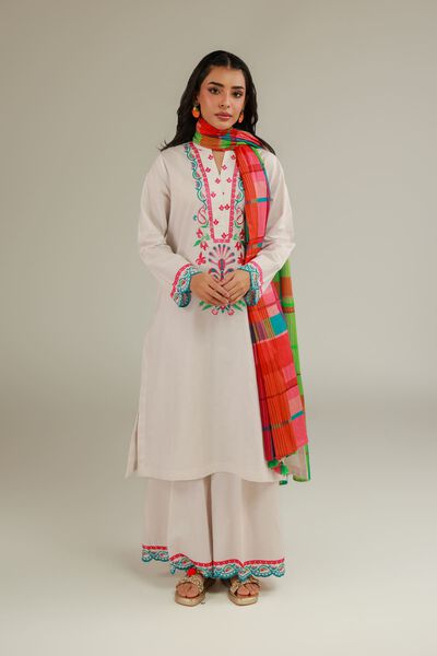 Embroidered | Cotton Dobby | White Embroidered Pants | AED 100.00