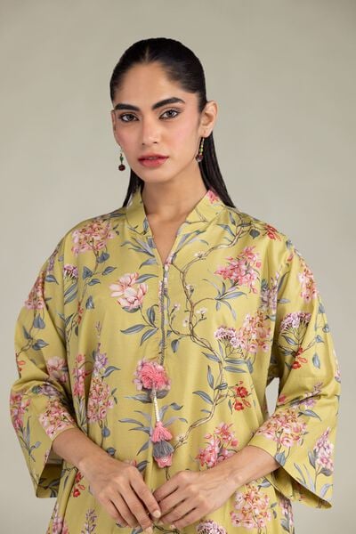 Printed | Cotton Viscose | Floral V-Neck Kurta | AED 150.00