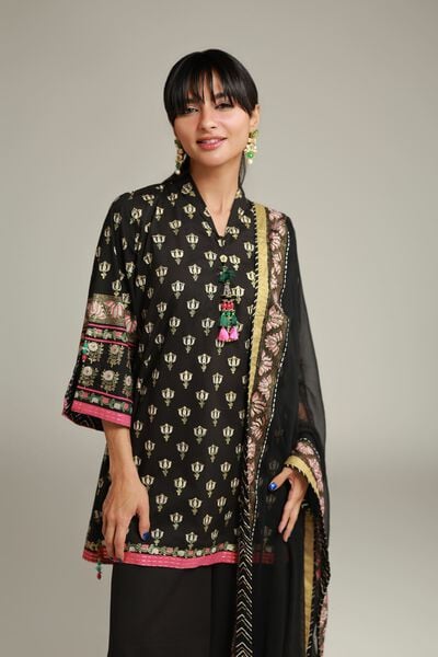 Printed | Cambric | Black 3-Piece Set | AED 120.00