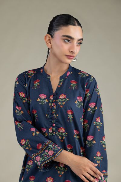 Printed | Cambric | Cambric Navy Kurta | AED 150.00