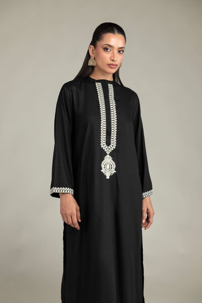 Dyed | Raw Silk | Black Longline Kurta | AED 150.00