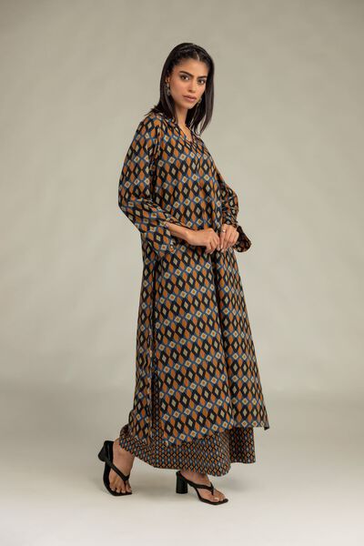 Printed | Cambric | Brown Geometric Pants | AED 130.00