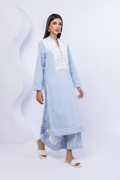 Embroidered | Crosshatch Poplin | Pants | AED 80.00