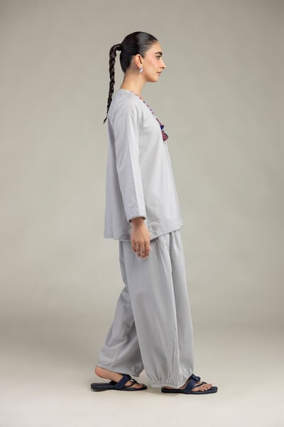 Embroidered | Textured Cotton Viscose | Gray Cotton Shalwar | AED 130.00
