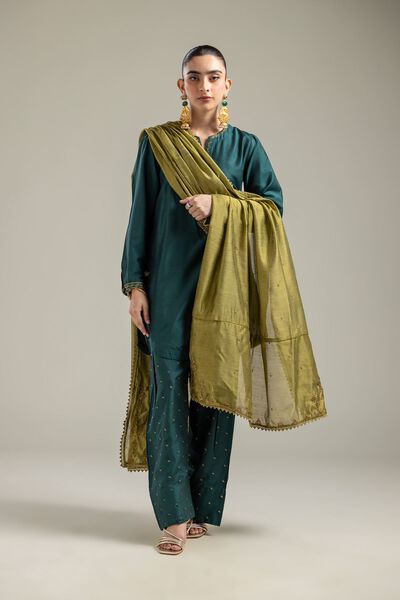 Raw Silk | Silk Green Shalwar | AED 65.00