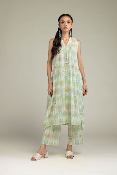 Printed | Cambric | Floral Mint Pants | AED 130.00