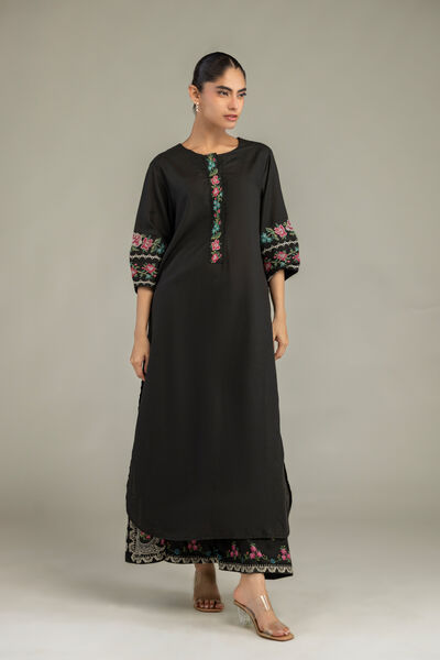 Embroidered | Raw Silk | Long Black Kurta | AED 180.00