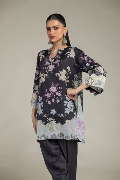 Embroidered | Raw Silk | Short Black Kurta | AED 54.00