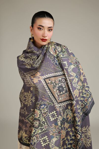 Embroidered | Polyester Silk | Gray Silk Dupatta | AED 65.00
