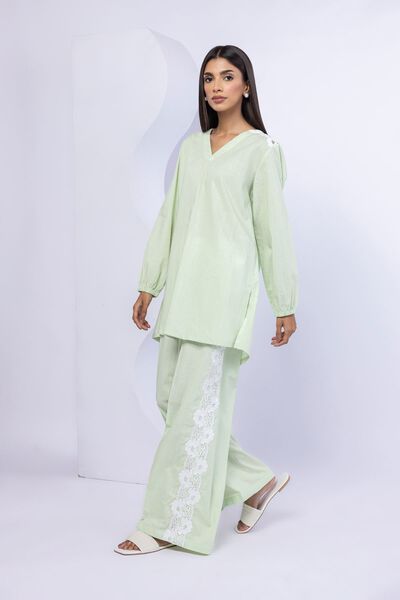 Embroidered | Crosshatch Poplin | Pants | AED 100.00