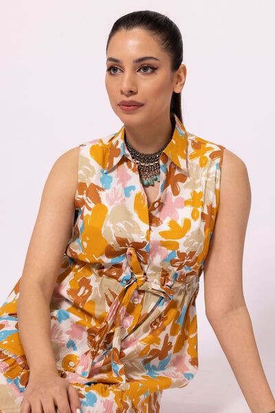 Belted Tiered Dress, MUSTARD, hi-res