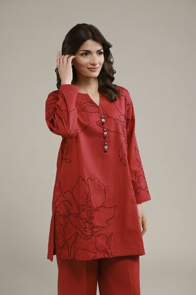Embroidered | Heavy Textured Cotton | Floral Threadwork Kurta | AED 140.00