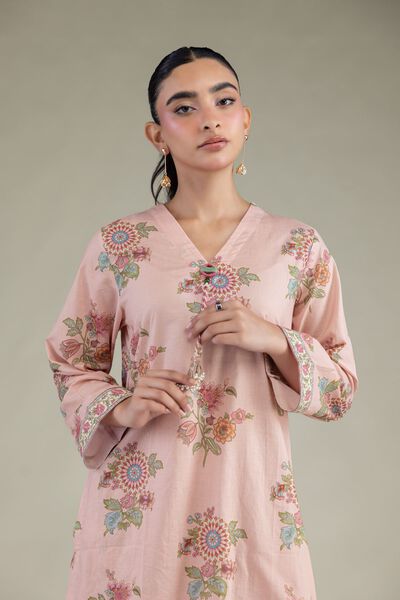 Printed | Cambric | Pink Cambric Kurta | AED 150.00