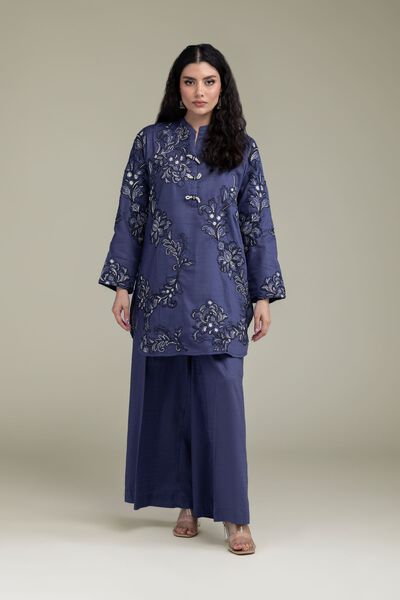 Embroidered | Cotton Dobby | Navy Cotton Pants | AED 130.00
