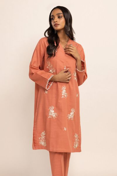 Kurta | Embroidered, CORAL, hi-res