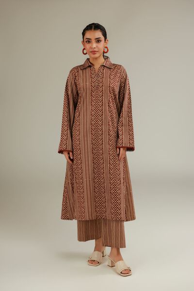 Printed | Textured Cotton | Brown Cotton Kurta | AED 120.00