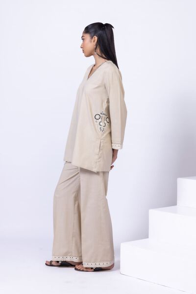 Embroidered | Crosshatch Poplin | Pants | AED 40.00