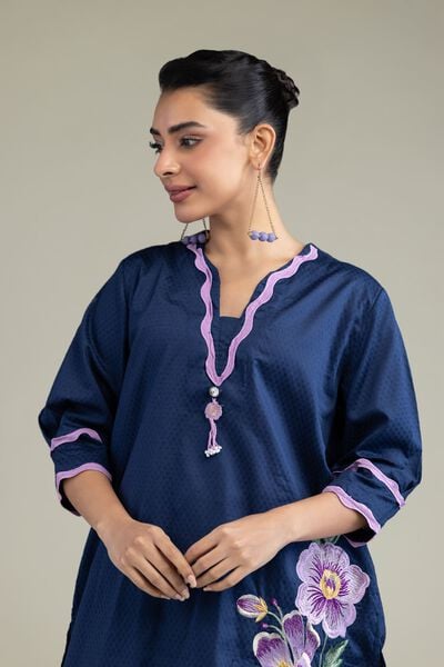 Embroidered | Cotton Dobby | Floral V-Neck Kurta | AED 130.00