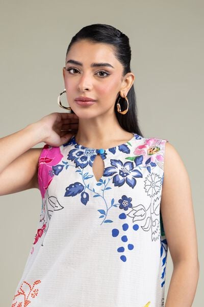 Printed | Cotton Dobby | Floral Sleeveless Kurta | AED 150.00