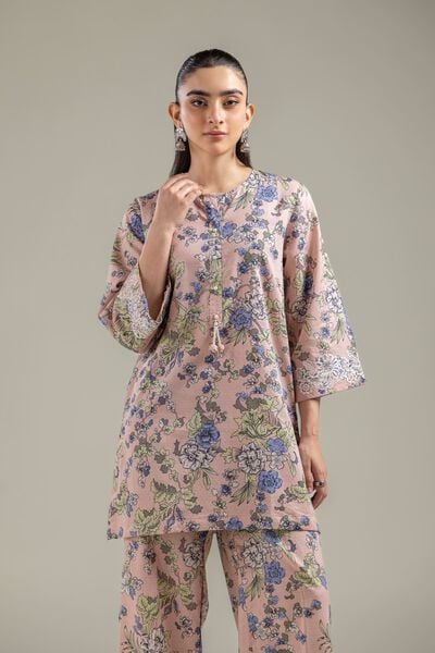 Embroidered | Cotton Dobby | Floral Peach Kurta | AED 130.00