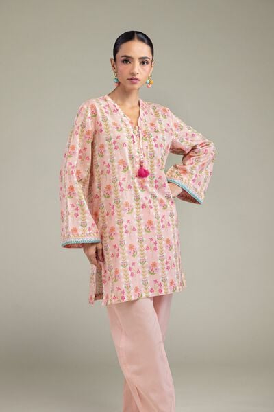Printed | Cambric | Peach Cambric Kurta | AED 100.00