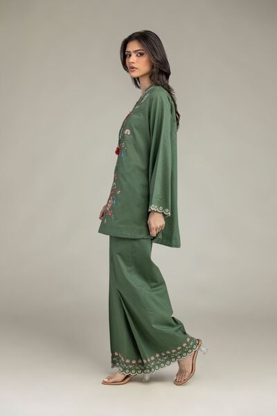 Embroidered | Cotton Dobby | Floral Green Pants | AED 130.00