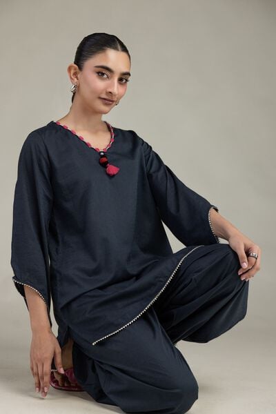 Embroidered | Textured Cotton Viscose | V-Neck Cotton Kurta | AED 150.00