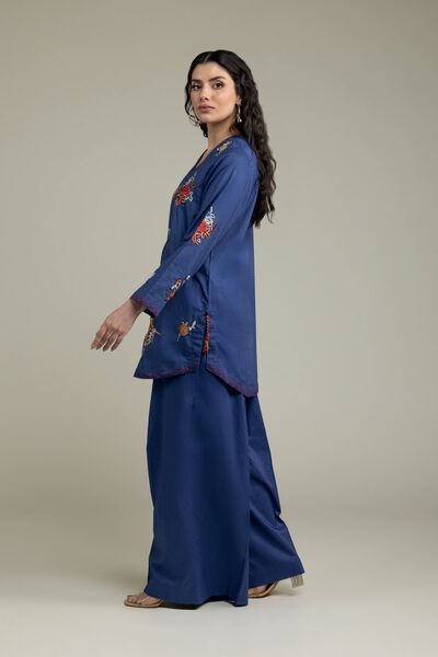 Embroidered | Cambric | Solid Navy Pants | AED 130.00