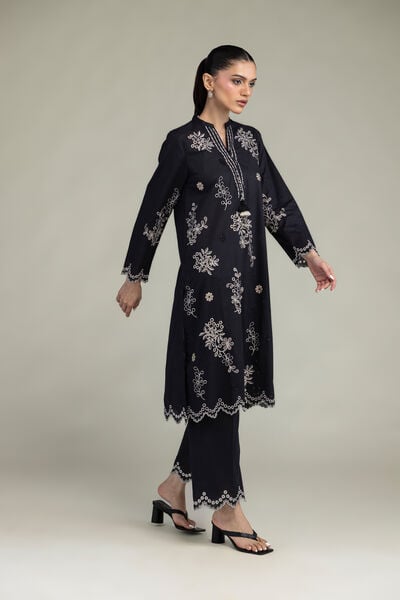 Embroidered | Cambric | Black Cambric Pants | AED 130.00