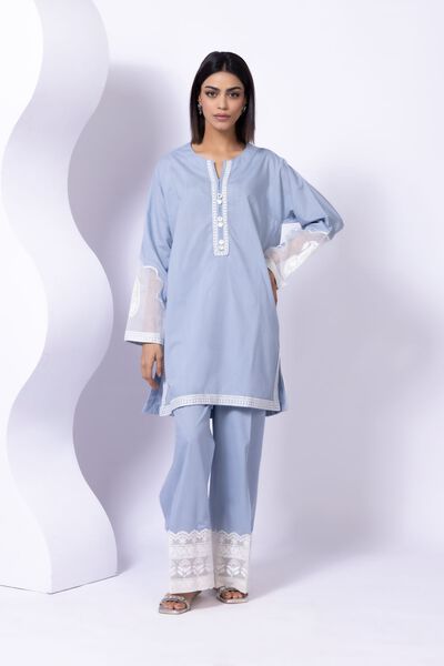 Embroidered | Crosshatch Poplin | Pants | AED 100.00