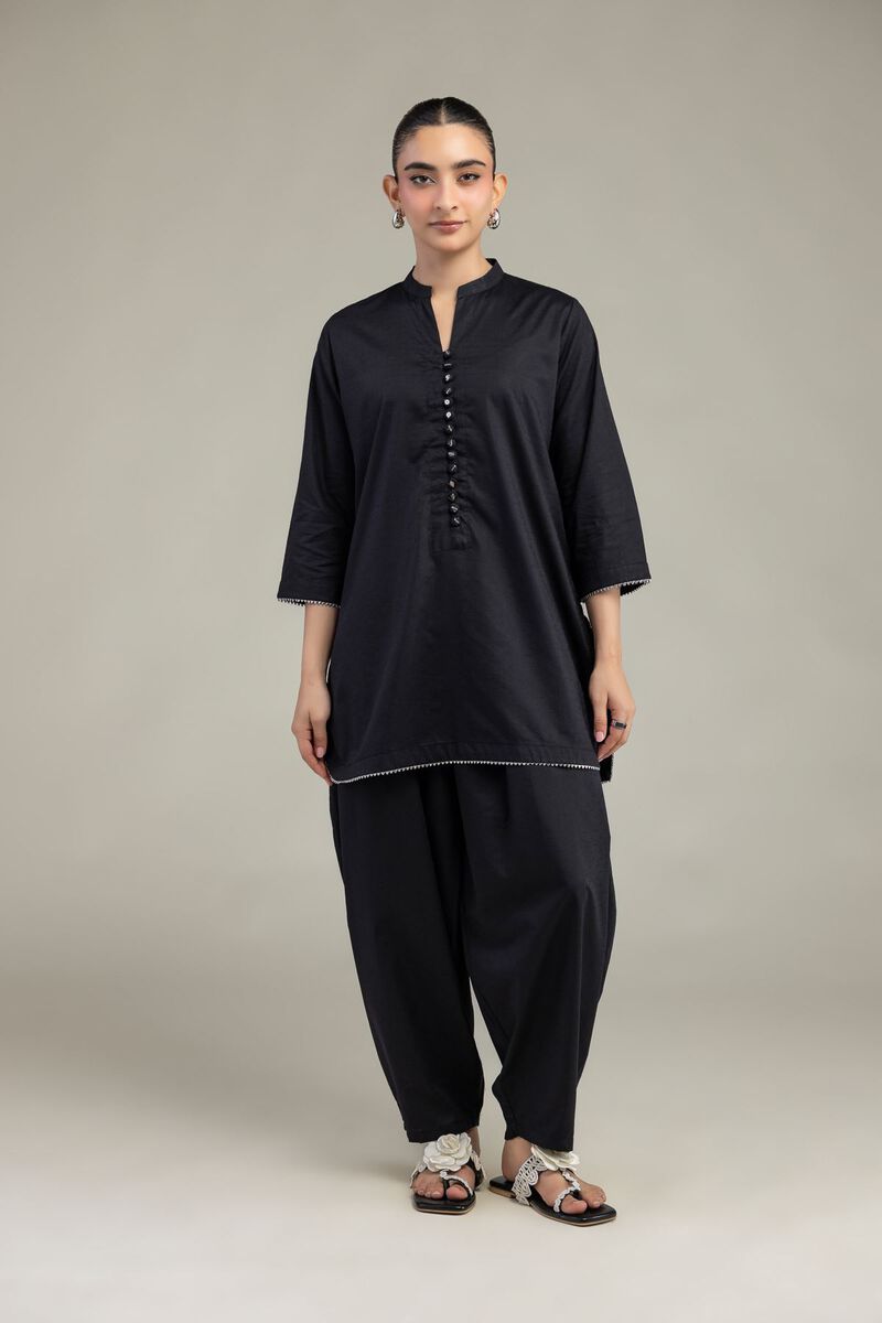 Embroidered | Textured Cotton Viscose | Black Cotton Pants | AED 130.00
