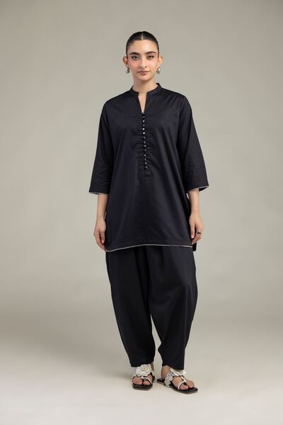 Embroidered | Textured Cotton Viscose | Black Cotton Pants | AED 130.00