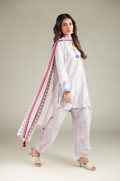 Embroidered | Textured Cotton | Geometric Tapered Shalwar | AED 80.00