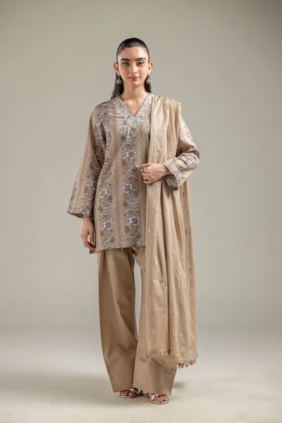 Embroidered | Cotton Dobby | Solid Beige Shalwar | AED 100.00