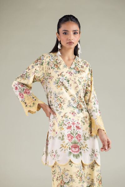 Embroidered | Cambric | Floral V-Neck Kurta | AED 75.00