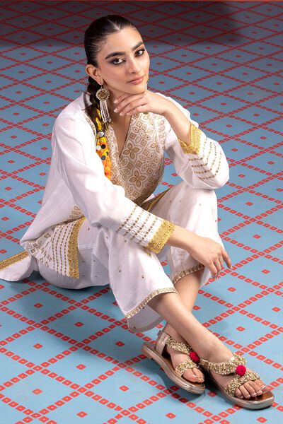 Kurta | Embroidered, WHITE, hi-res
