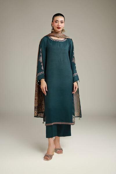 Embroidered | Raw Silk | Geometric Silk Kurta | AED 125.00