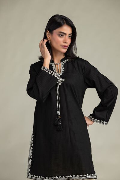 Embroidered | Cotton Dobby | Short Black Kurta | AED 180.00