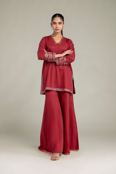 Embroidered | Cambric | Red Solid Pants | AED 130.00