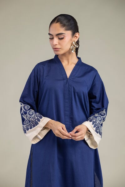 Embroidered | Cotton Dobby | Cotton Navy Kurta | AED 200.00