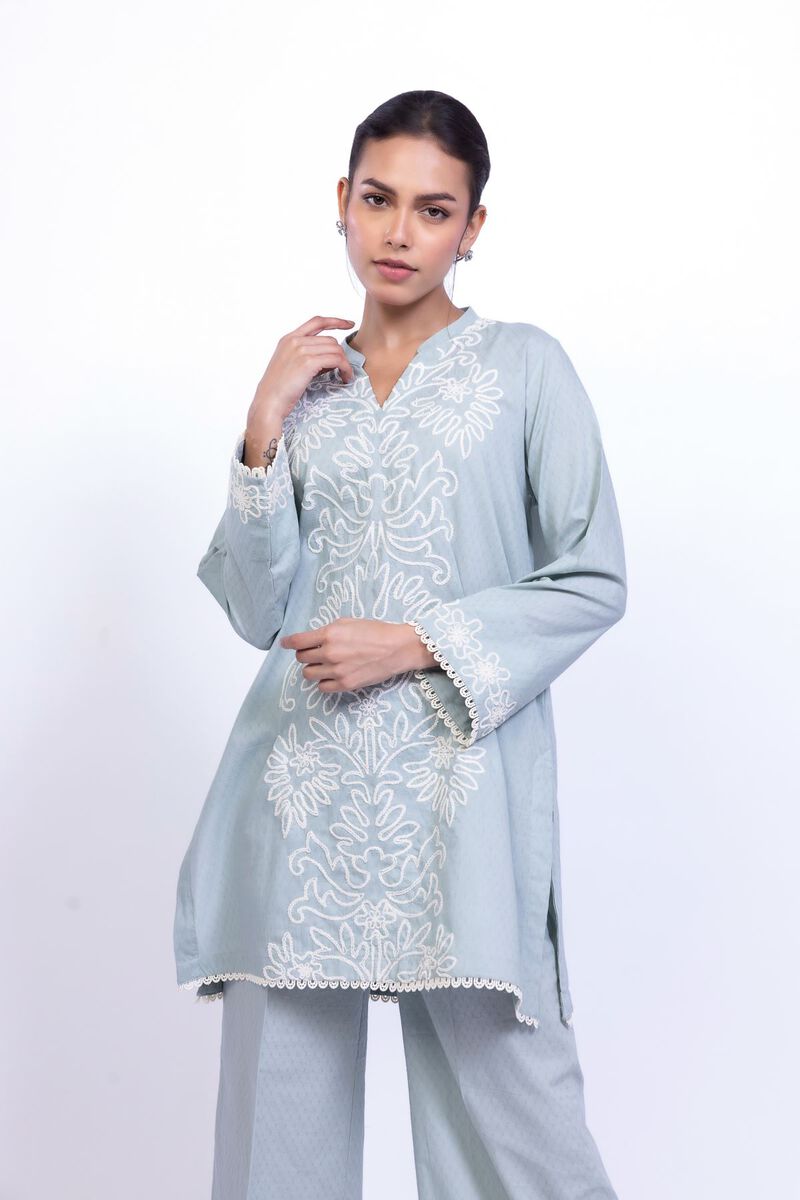 Embroidered | Cotton Dobby | Floral V-Neck Kurta | AED 140.00