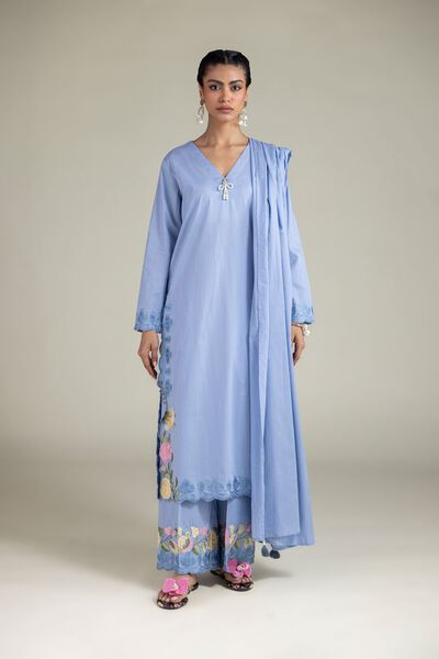 Embroidered | Textured Cotton | Relaxed Floral Pants | AED 100.00