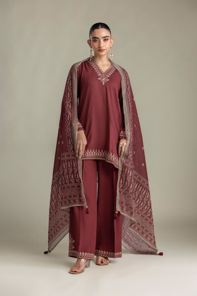 Embroidered | Mesuri | Maroon Mesuri Dupatta | AED 150.00