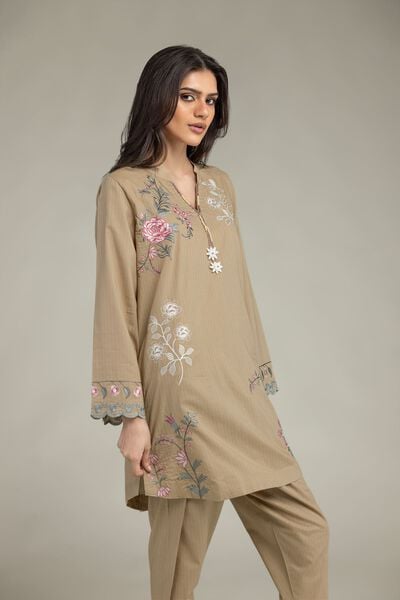 Embroidered | Cotton Dobby | Floral V-Neck Kurta  | AED 180.00
