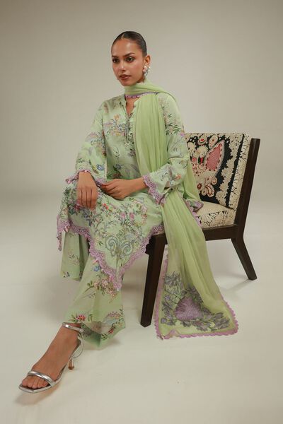 Embroidered | Raw Silk | Floral Longline Kurta | AED 69.00