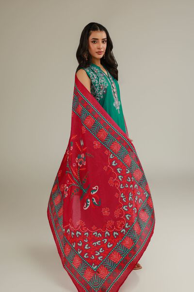 Embroidered | Cotton Net | Floral Tassel Dupatta | AED 100.00