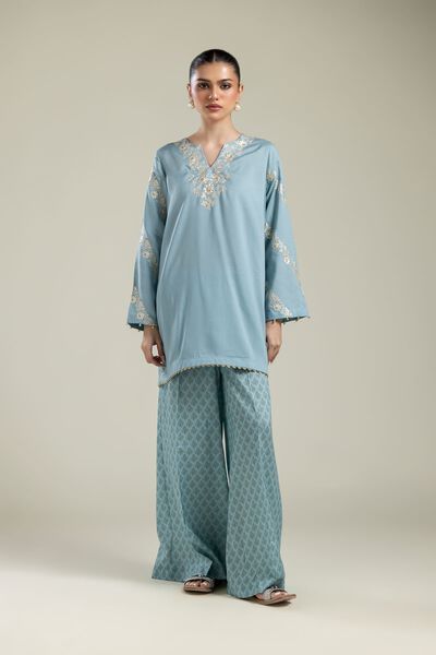 Embroidered | Textured Weave | Geometric Wide Pants | AED 100.00