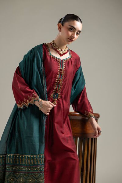 Raw Silk | Silk Maroon Kurta | AED 115.00
